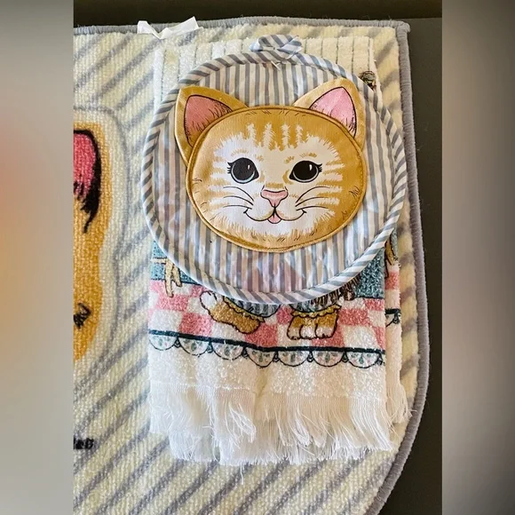 VTG NWT Enchanted Cottage Cat Bathroom Set 4-Piece Glenoit Kitten Rug & Towels - Picture 5 of 10
